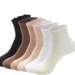 6 paar dames sokken met houten oorranden van premium katoen - Esthetische sportsokken voor vrijetijdskleding - Gebreid cadeau - Bruin - Maat L