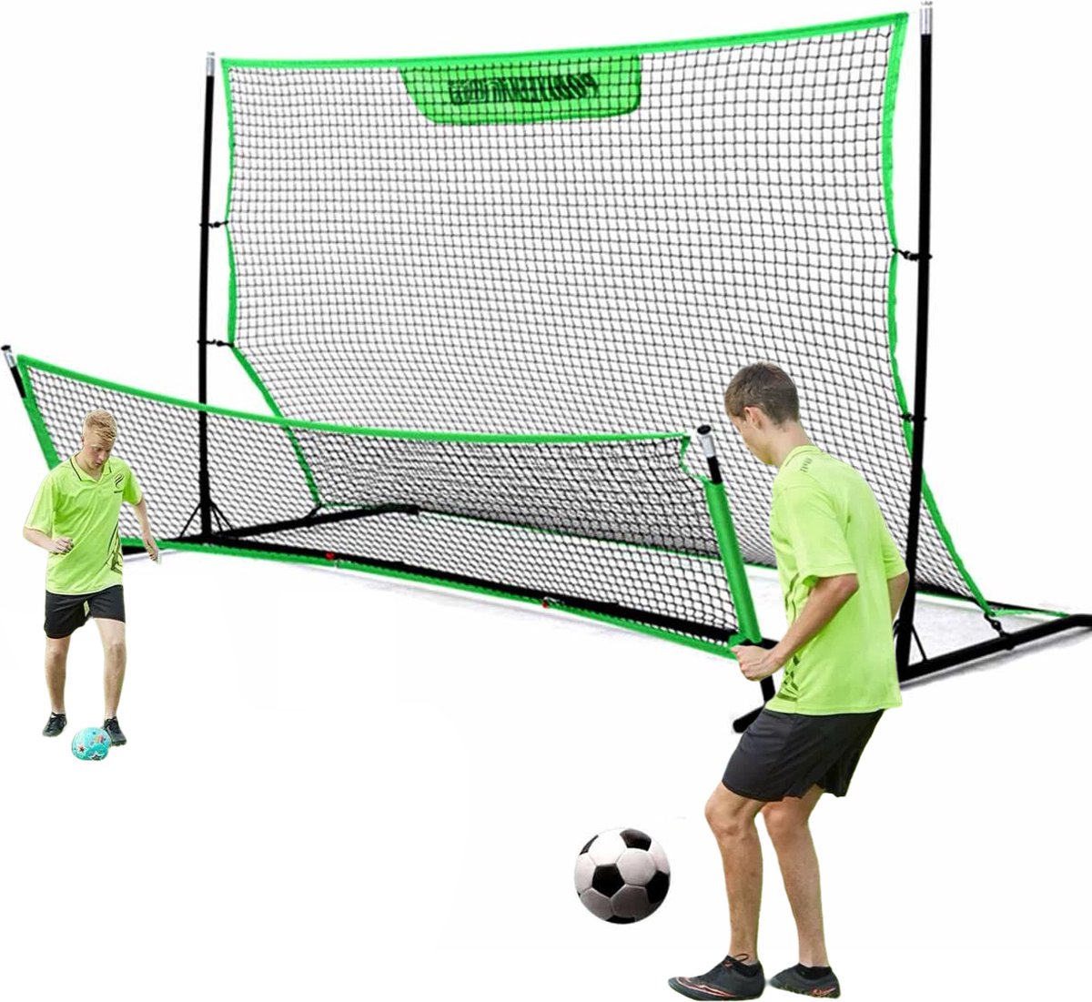 1200x1101-3 XXL Voetbaldoel - Tchouk - Voetbal Goal 203*117*117 cm - Voetbal rebounder-Voetbalgoal Groot - Buitenspeelgoed voor Kinderen en Volwassenen - Snelle Montage - Voetbal Training Doel - Metaal - Zwart/Groen- Cadeau voor Vaderdag - Afbeelding 1