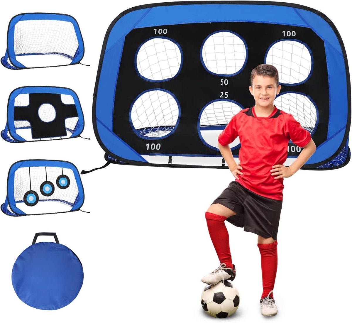 1200x1101-8 Opvouwbare 4-In-1 Voetbaldoelen met Draagtas - Draagbaar Voetbalnet voor Binnen en Buiten - Voetbaltraining voor Kinderen met Jongens en Meisjes - 120 X 80 cm - Afbeelding 1