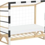 Kinderbed met Voetbaldoel en Matras 70x140 cm Houten Speelbed met Klimladder