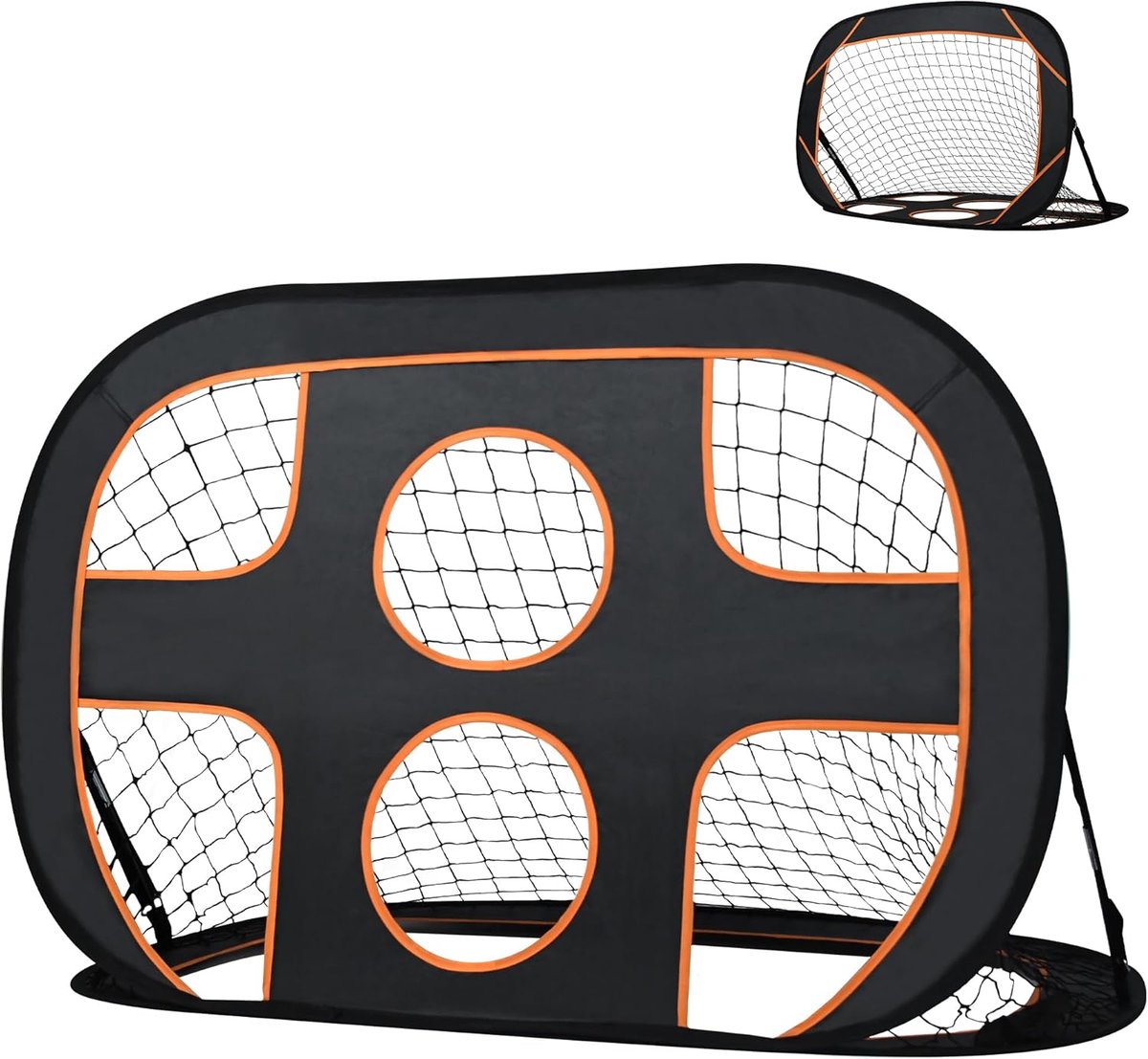 1200x1107-6 2-in-1 voetbaldoel voor tuin en kinderen, voetbaldoel met doelwand, opvouwbaar voetbaldoel, pop-up voetbaltrainingsdoel, 121 x 80 x 80 cm, zwart + oranje - Afbeelding 1