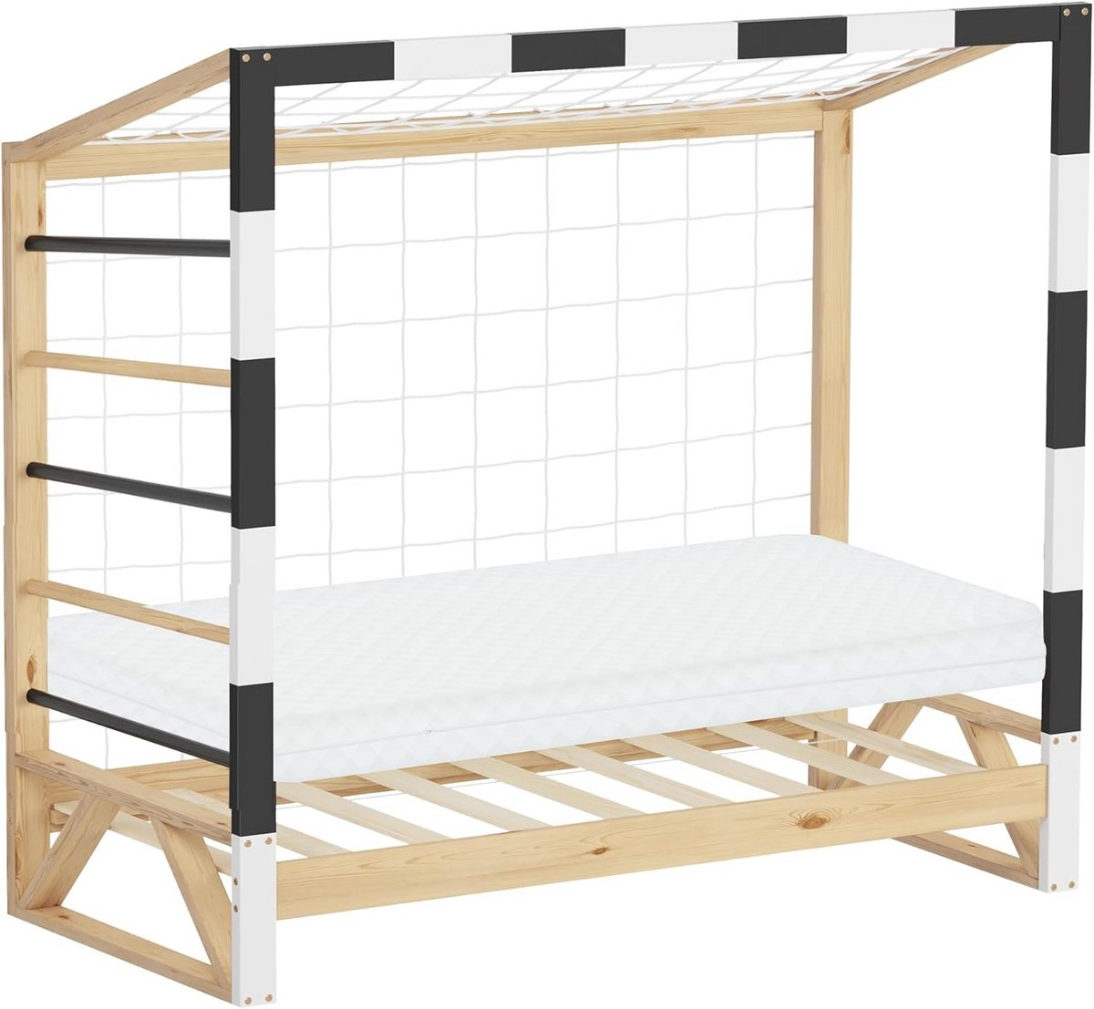 1200x1107 Kinderbed met Voetbaldoel en Matras 70x140 cm Houten Speelbed met Klimladder - Afbeelding 1