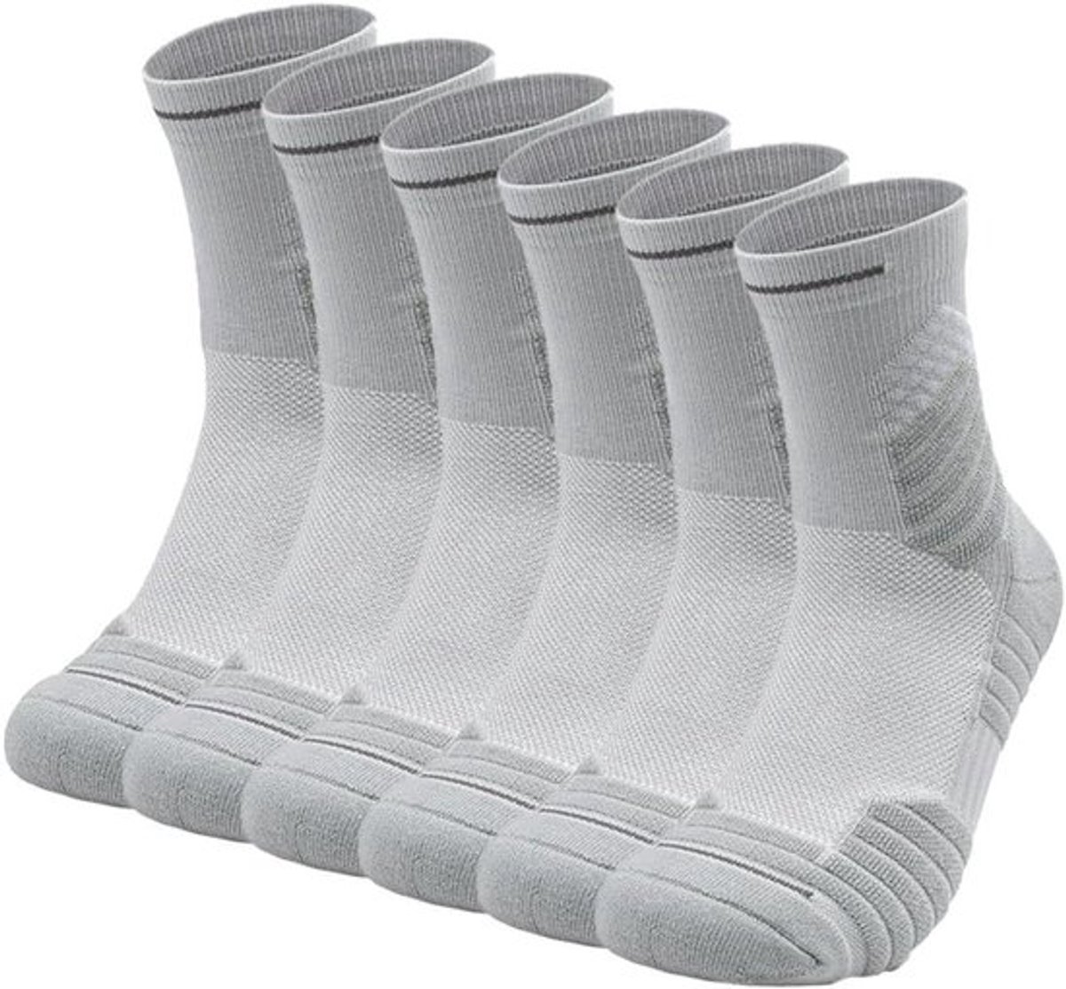 1200x1113 Sportsokken voor mannen en vrouwen | Compressiesokken | Basketbalsokken | Wandelsokken | Grijze ademende midtube sokken met handdoek onderkant - Afbeelding 1