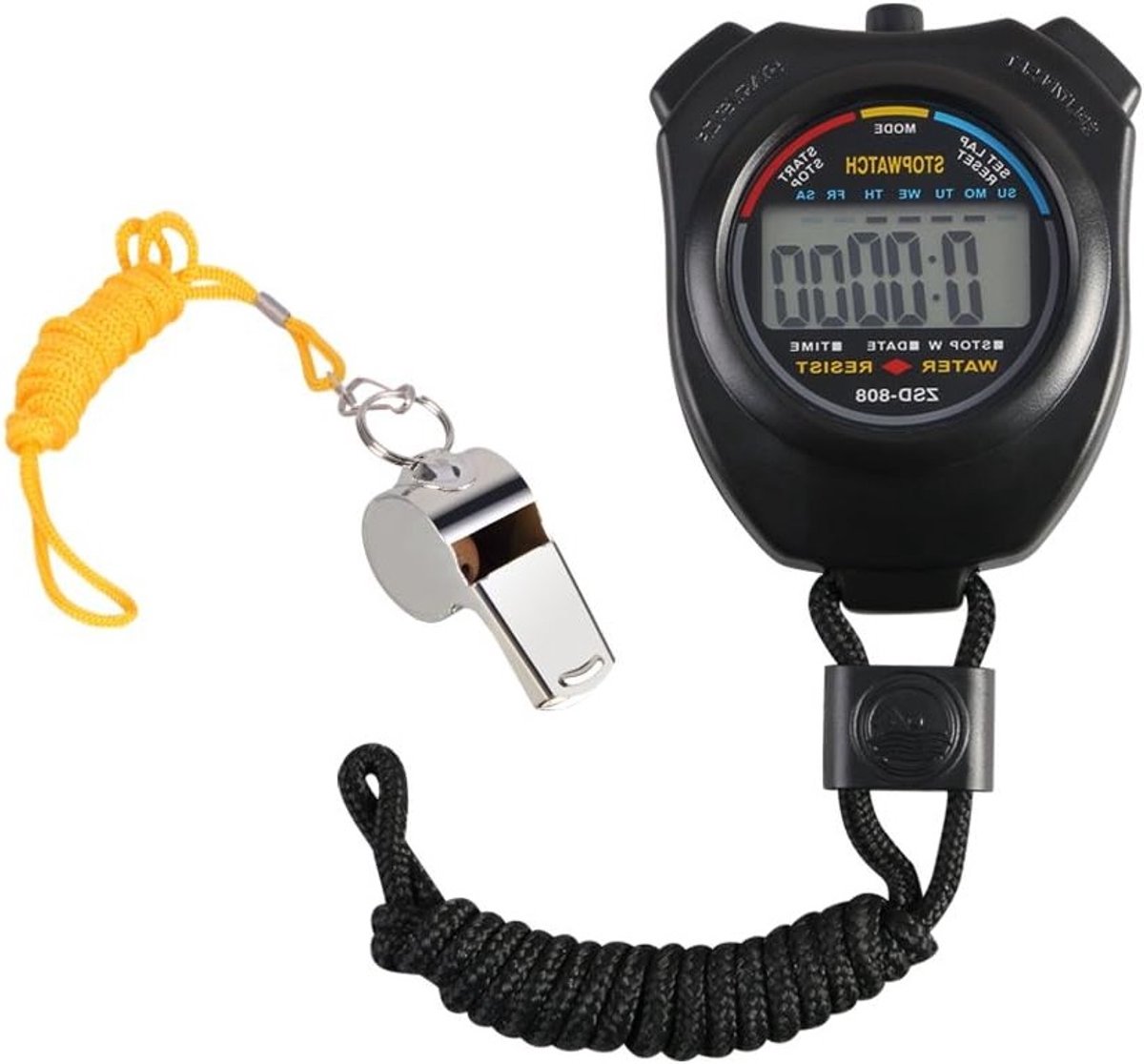 1200x1116-12 Digitale Sport Stopwatch met RVS Fluit, Groot LCD Scherm voor Voetbal, Hardlopen, Fitness en Zwemmen - Afbeelding 1
