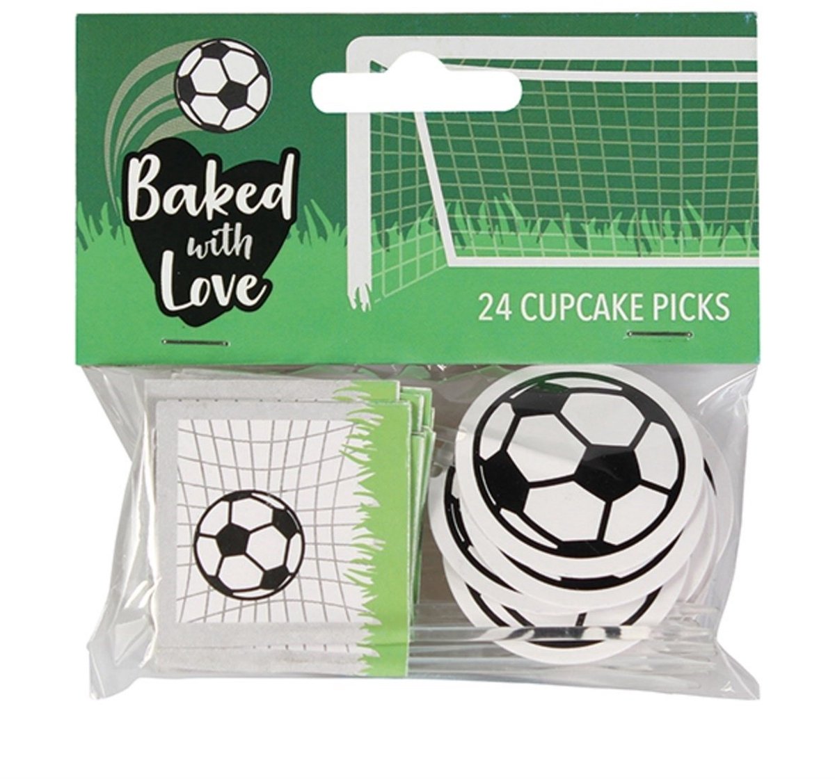 1200x1120-12 Cupcake prikkers Voetbal 24 stuks - Afbeelding 1