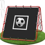 Set van 2 opvouwbare dubbelzijdige voetbal reboundnetten 120 x 120 cm met 420D doelzeil, verstelbaar voor passing, hoge ballen en koptraining