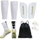 Gripsok set voetbal - sleeve - scheenbeschermers - tape - sokken- tas - voetbalsokken zonder voet - one size - 5-delig - wit