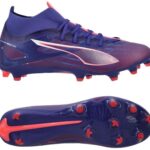 PUMA Ultra 5 Match+ FG/AG - Maat 42 - Voetbalschoenen - Lapis Lazuli / Puma White / Sunset Glow
