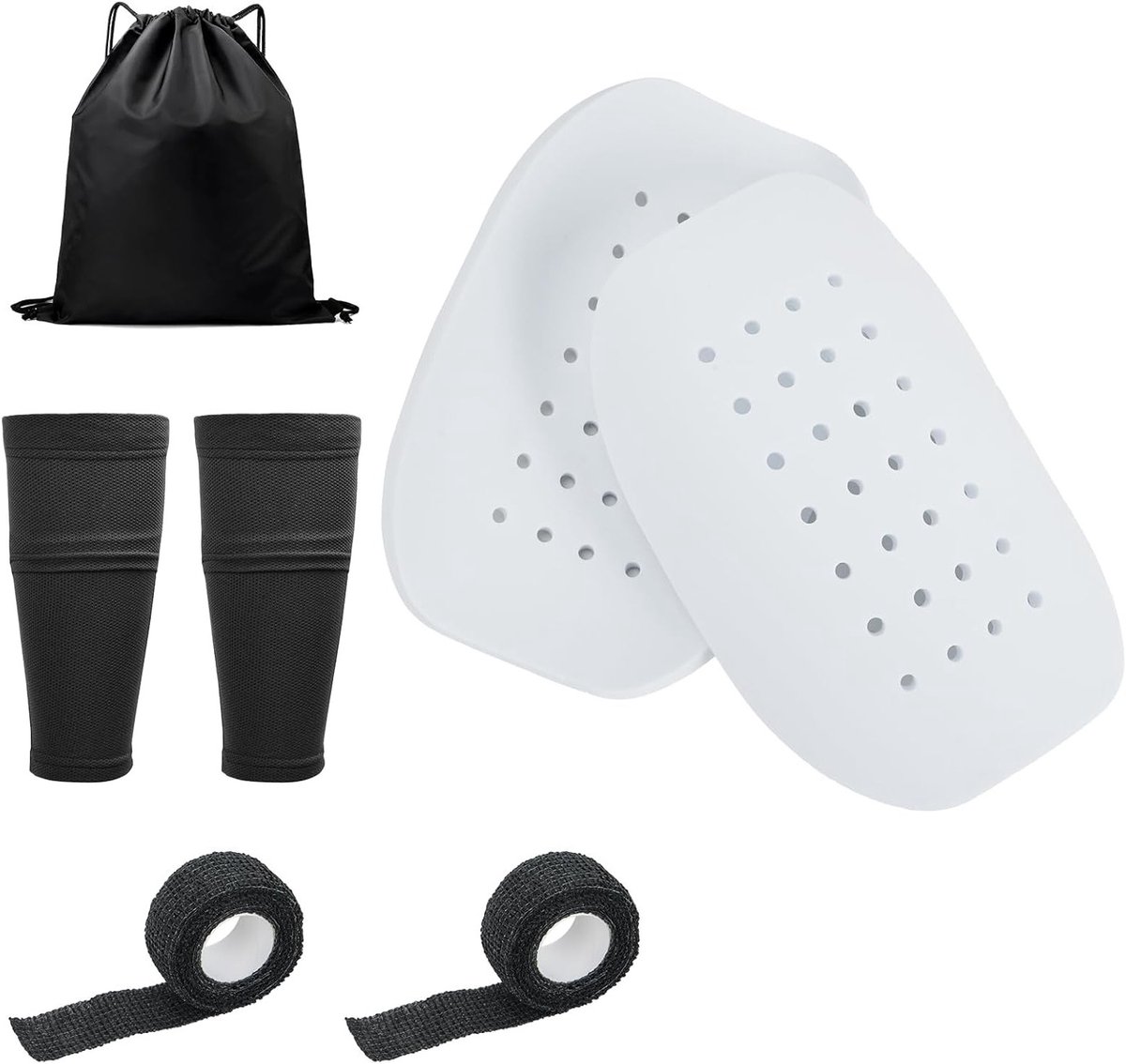 1200x1134 Mini Scheenbeschermers voor Voetbal, Ademend en Comfortabel, 9 x 14 cm, Geschikt voor Kinderen en Volwassenen, Inclusief Elastische Bandages en Beschermende Kousen - Afbeelding 1