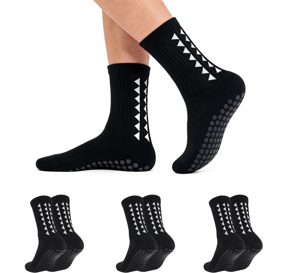 1200x1139-1 3 paar antislip voetbalsokken - voetbal trainingssokken voor heren - slijtvaste gripsokken - antislip sportsokken met stippen - geschikt voor yoga, hardlopen en wandelen - maat 39-45 - Afbeelding 1
