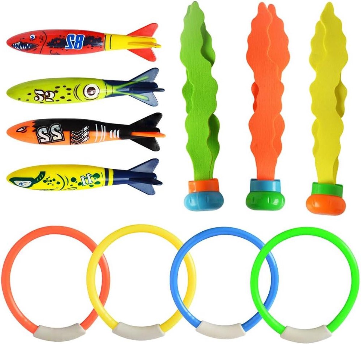 1200x1142-6 Duikringen Set - Zomers zwemspeelgoed voor kinderen - Duikspeelgoed met torpedostok - De ultieme duiken training - Ideaal voor buitenplezier - Afbeelding 1