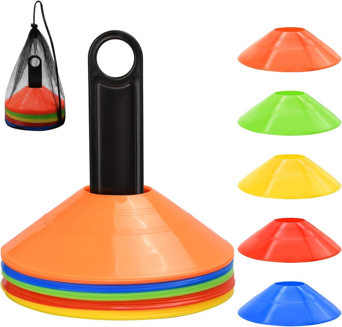 1200x1148-21 Disc Cones Set voor Sporttraining - Agility Kegels met Draagtas en Houder - Verkrijgbaar in 5 Kleuren, Ideaal voor Voetbal en Basketbal - Afbeelding 1