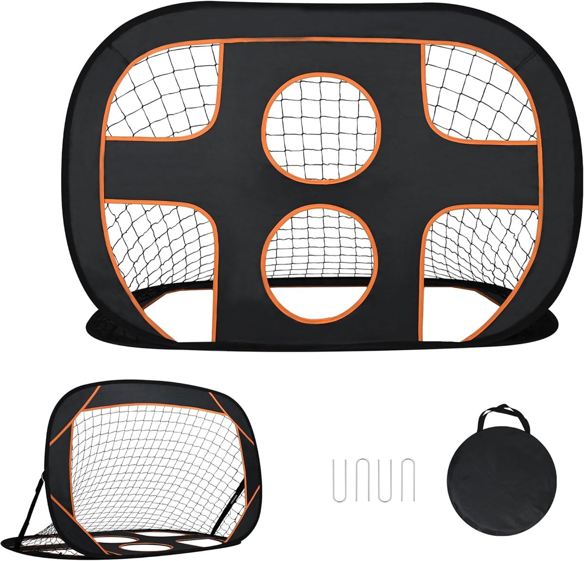 1200x1153-10 Voetbaldoel Kinderen - Pop-up Doel - Voetbaltraining Thuis - 2-in-1 Doelwand - 121x80x80cm - Zwart - Afbeelding 1