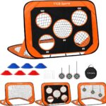 TTCB Sports 3-in-1 pop-up voetbaldoel, 120 x 80 x 80 cm voetbaldoelen voor kinderen, voetbaltrainingsnet met doelbereiken, opvouwbare trainingsapparatuur voor tuin, park, achtertuin (oranje)
