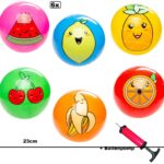 6x Speel bal fruit 23 cm assortie + ballenpomp - voetbal speelbal strand straat bal gymzaal school buiten binnen
