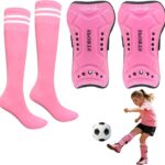 Scheenbeschermers voor meisjes 6-12 jaar met sokken set, ademend en anti-shock, verstelbare antislip banden voor optimale bescherming tijdens het voetballen