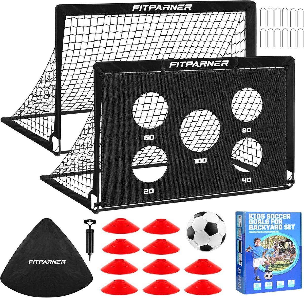 1200x1178-5 Voetbaldoelen Set van 2 voor Kinderen - Inclusief Bal en Kegels voor Training - Afbeelding 1