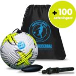 Minisoccerbal voetbal aan touw - techniekbal - Verjaardagscadeau - buitenspeelgoed - Met 100 oefeningen - Geel - Met tas en pomp