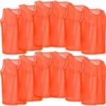 12 Stuks Ademend Trainingsvest voor Volwassenen - Markering Shirt voor Voetbal, Volleybal en Basketbal (Oranje)