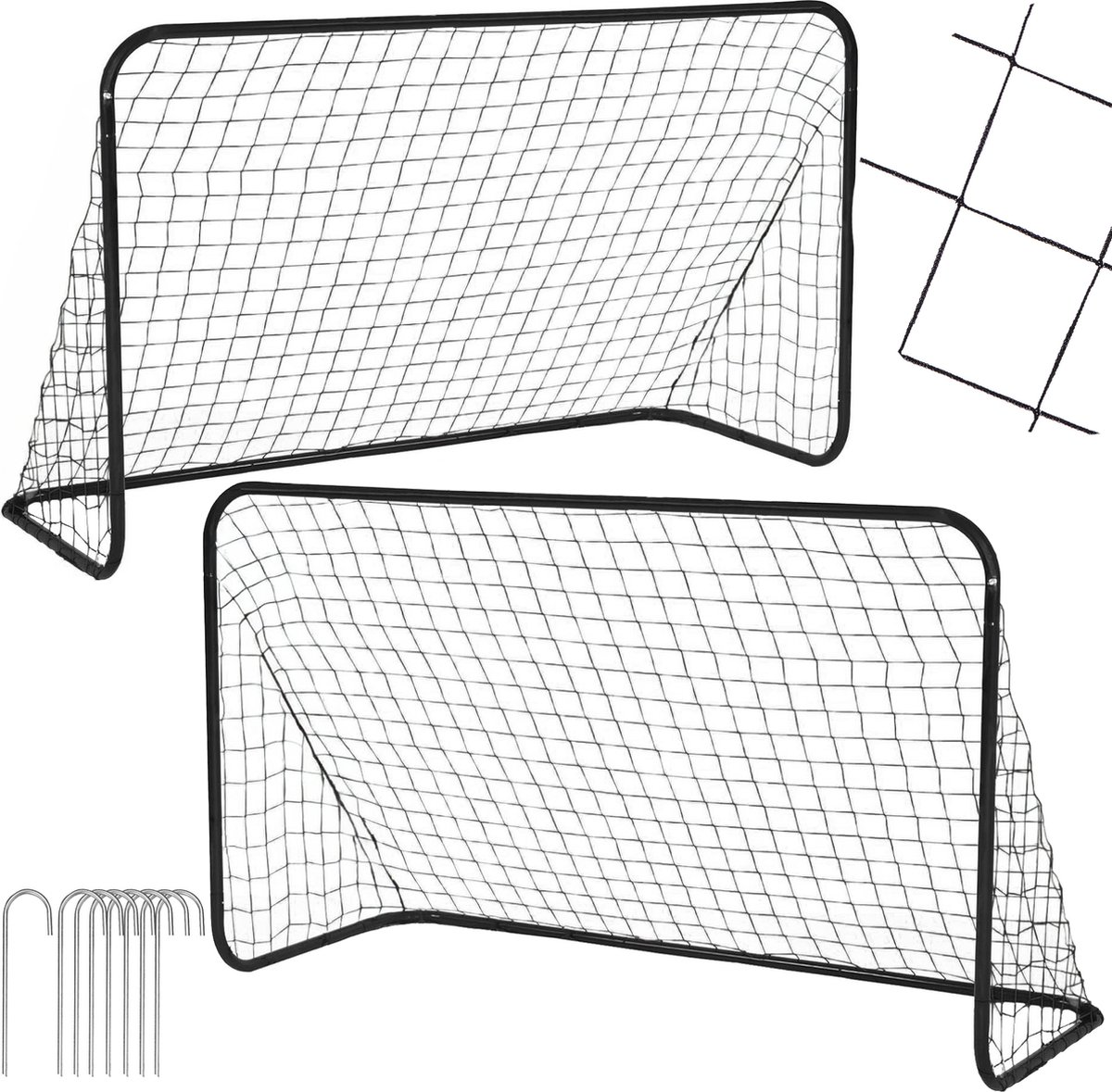 1200x1179-2 Springos Voetbaldoel | Staal | Voetbal | Trainen | Draagbaar | Set van 2 | Bevestigingsharingen | 188 x 122 x 61 | Zwart - Afbeelding 1