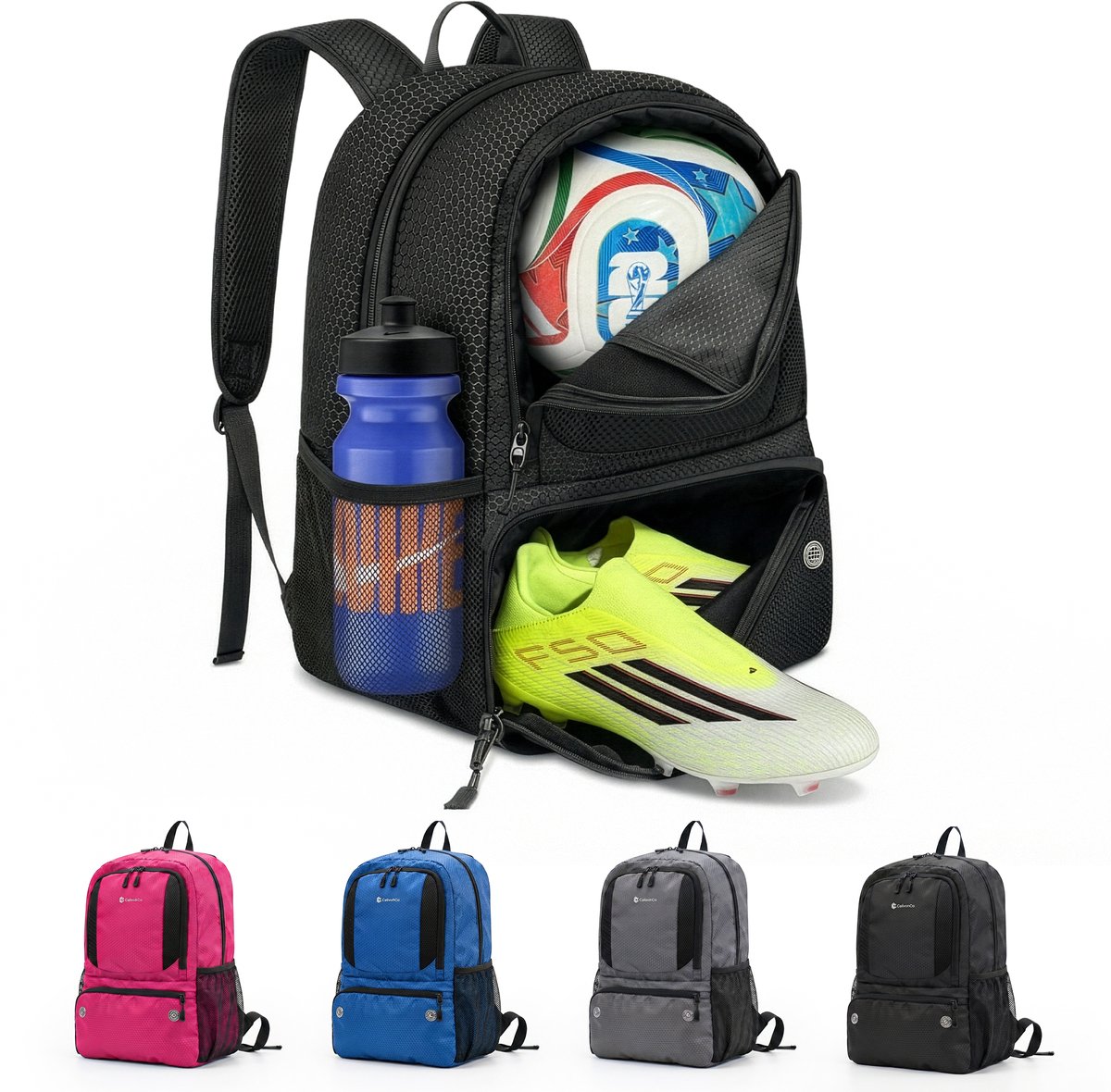1200x1180-4 Calivo&Co® Voetbaltas met Schoenenvak – Voetbal Tas Heren, Dames en Kinderen – Voetbaltas met Bodemvak - Voetbaltas Kinderen met Schoenenvak – Voetbaltas voor Jongens en Meisjes - Zwart - Afbeelding 1