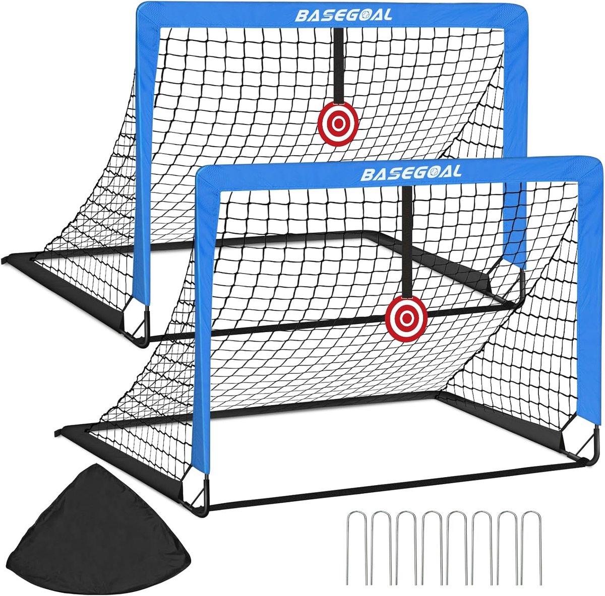 1200x1183-21 Voetbaldoelen Set - Pop-up Doeltjes - Buiten Sporten - Inclusief Schietschijf - 120 x 90 x 90 cm - Blauw Zwart - Afbeelding 1