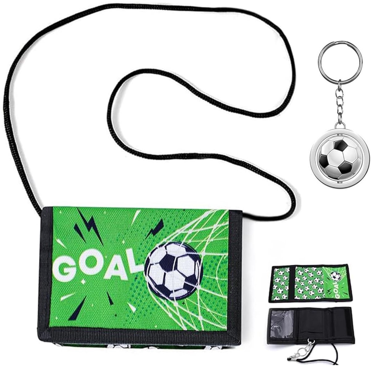 1200x1186-9 Jhubersproducts - Portemonnee kinderen - Voetbal thema - Sleutelhanger met bal en voetbalschoen - 12,2 x 10,9 cm - Geschenken voor voetbalfans - Gesch - Afbeelding 1