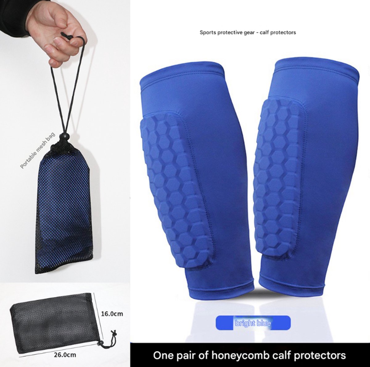 1200x1191-3 Blauwe 1-pack + draagbare mesh tas XS voetbal scheenbeschermers - Antisliptechnologie - Kindvriendelijk - Lichtgewicht - Voetbal - Scheenbeschermers - Afbeelding 1
