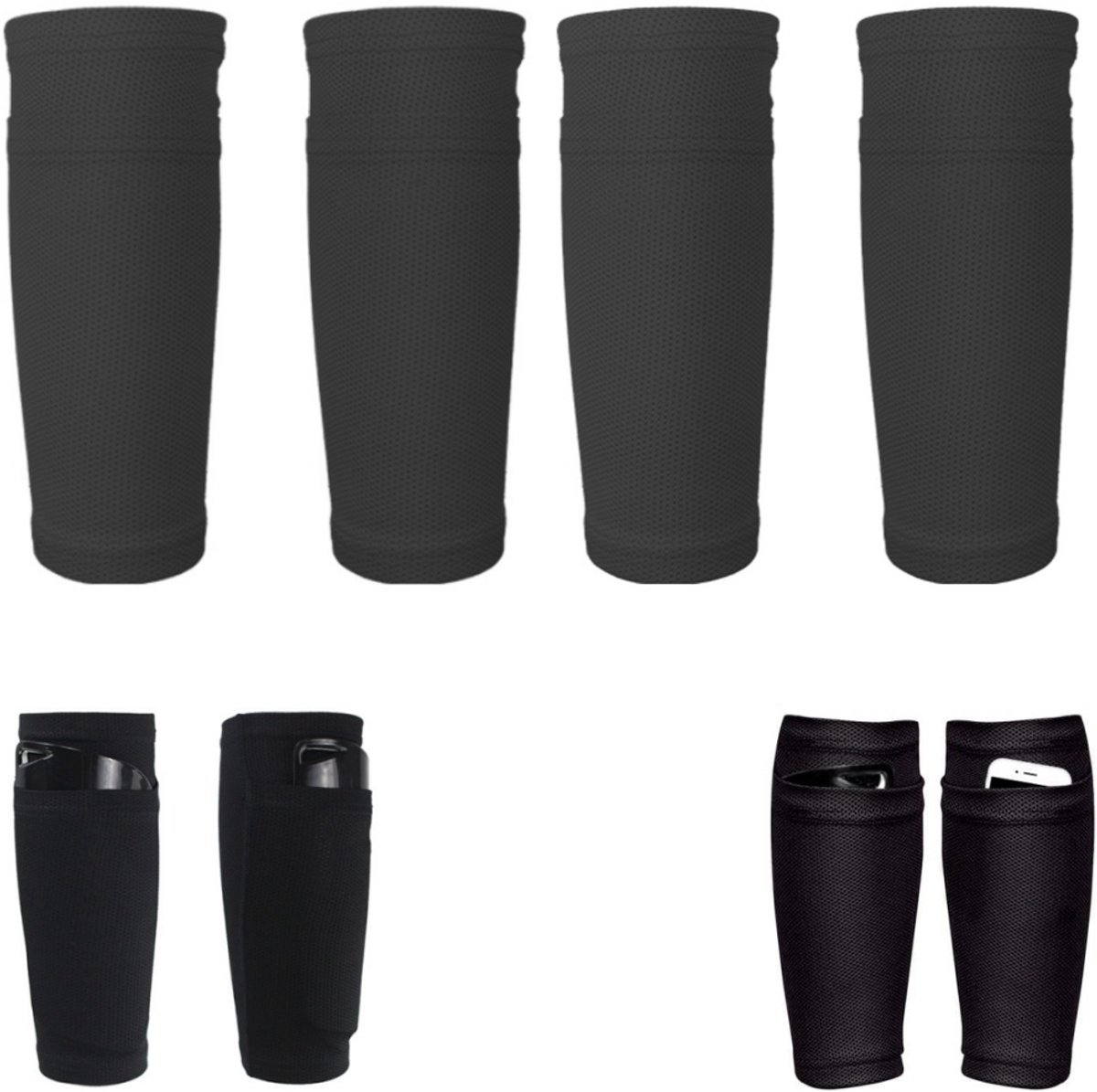 1200x1195 2 paar - Voetbalscheenbeschermers - Voetbalsokken met zakken - Scheenbeschermers - Duurzaam - Comfortabel en ademend - Zwart - Geschikt voor jeugd, volwassenen en beginners - Zonder scheenbeschermers - Afbeelding 1