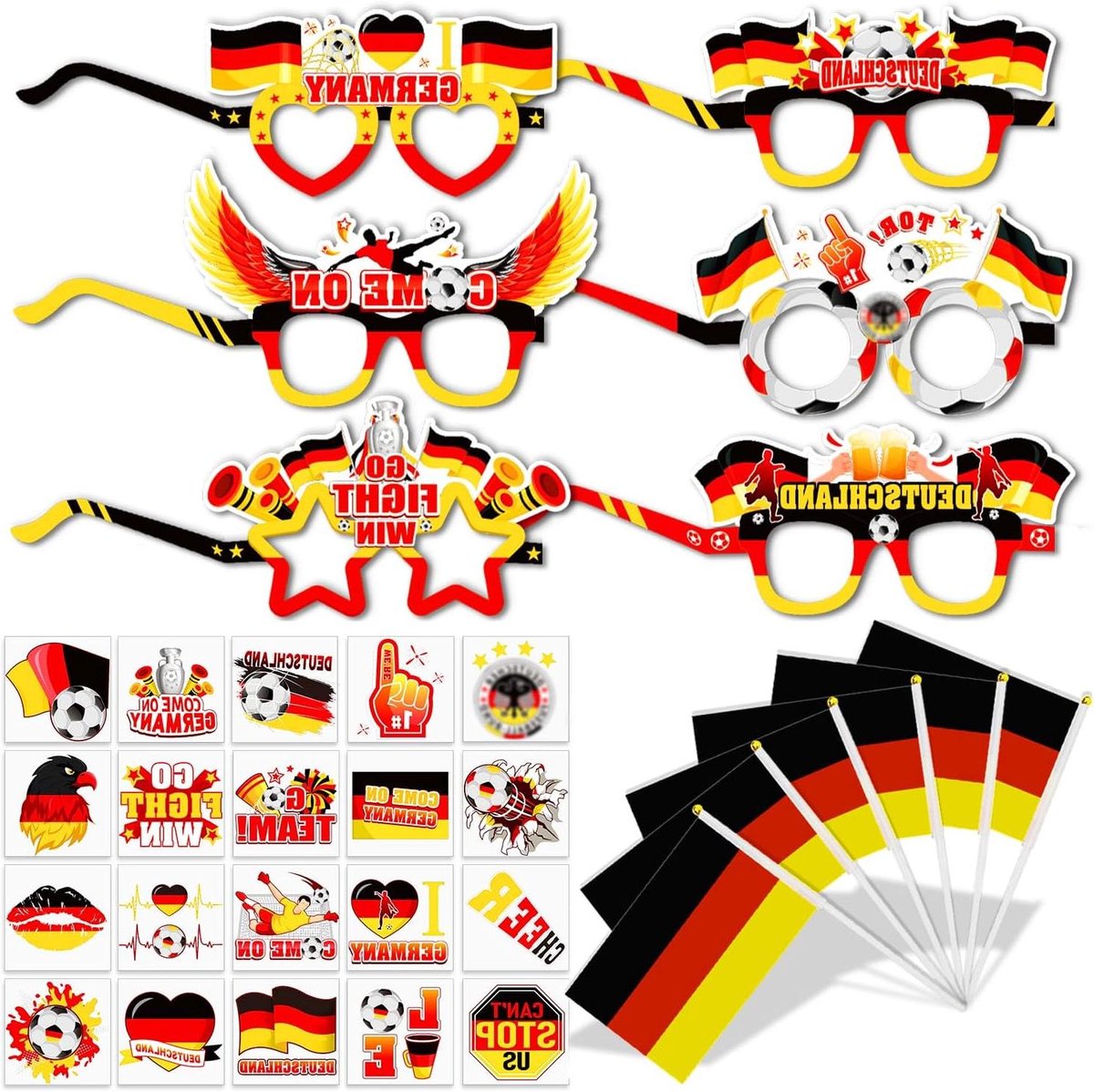 1200x1198-12 Allecto Plus - Voetbal EM Partybril met Tijdelijke Tatoeages - Duitsland Frankrijk Engeland - EK 2024 Decoratie - Afbeelding 1