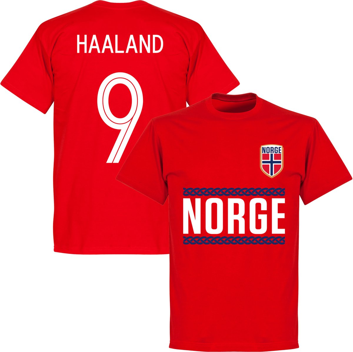1200x1198-61 Noorwegen Haaland 9 Team T-Shirt - Rood - Kinderen - 128 - Afbeelding 1