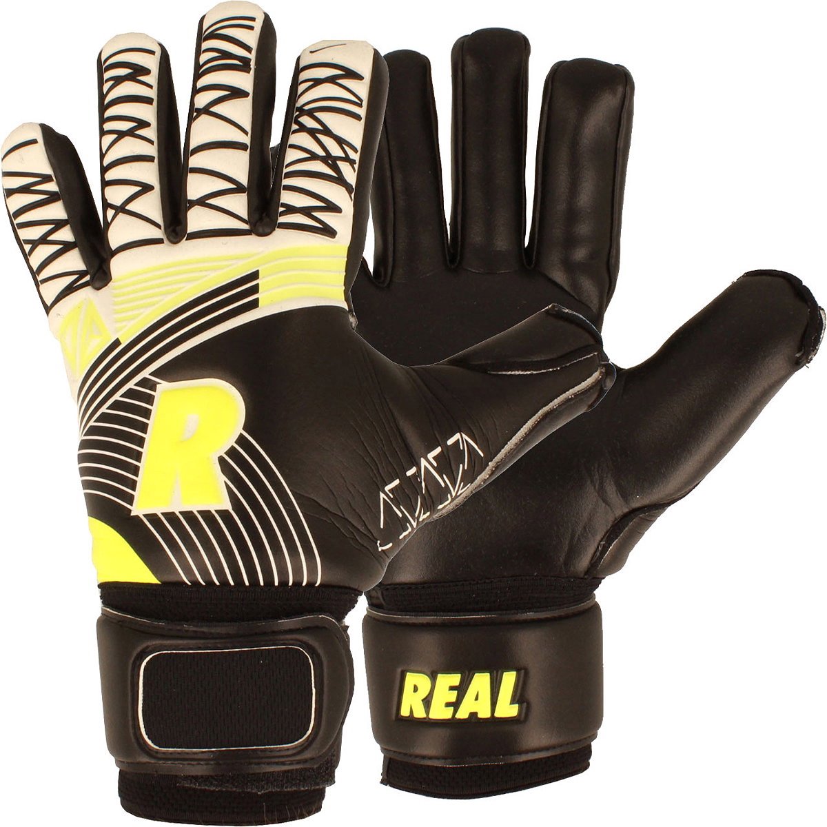 1200x1200-1484 Real Support Keepershandschoenen Kinderen - Zwart / Fluogeel | Maat: 6 - Afbeelding 1