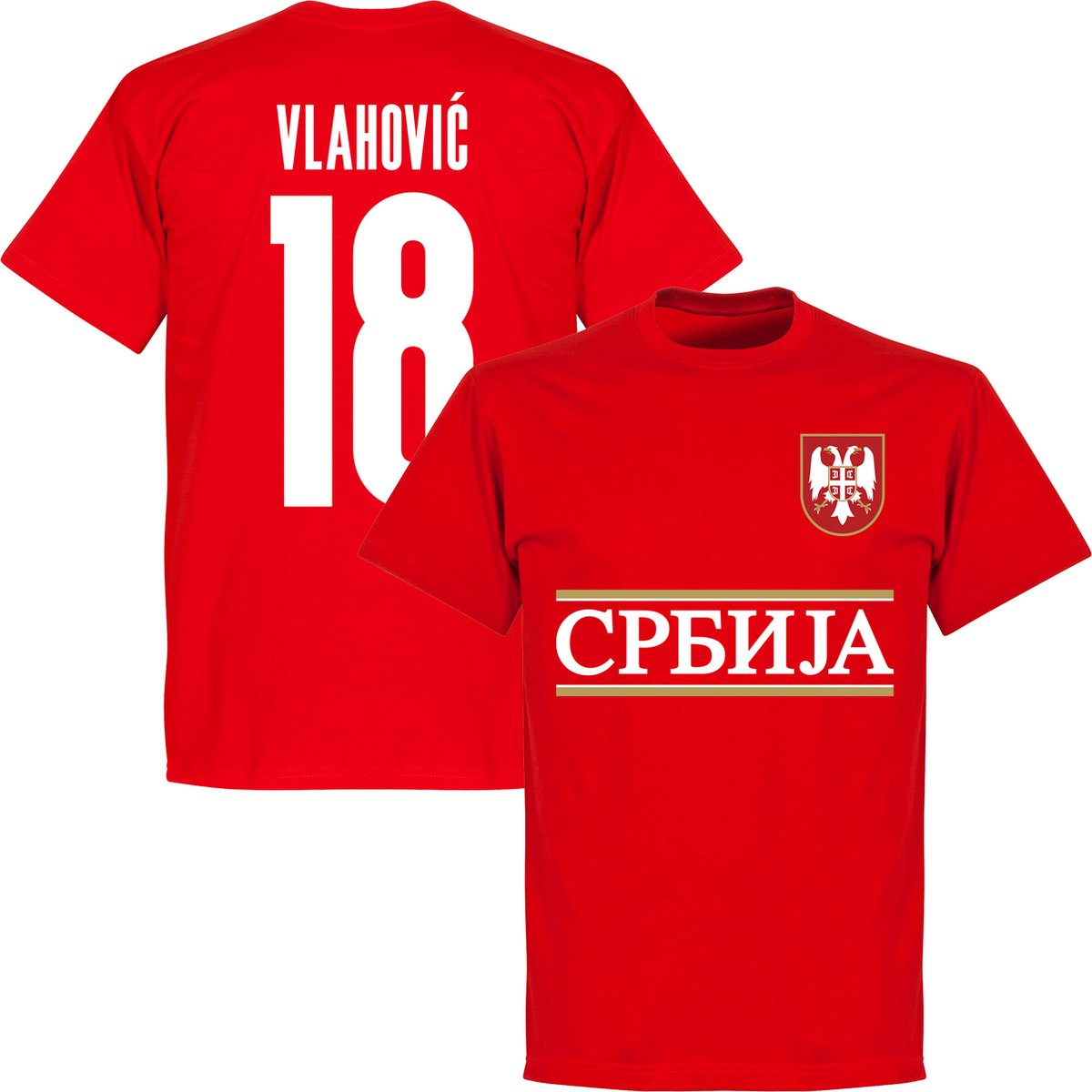 1200x1200-1869 Servië Vlahovic 18 Team T-Shirt - Rood - Kinderen - 98 - Afbeelding 1