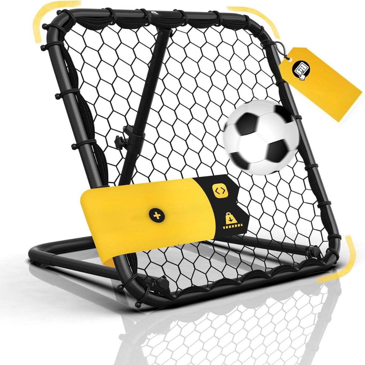 1200x1200-2058 DYNA® Rebounder voetbal - Rebounder – Stuitbaltrainer – Verstelbaar – Zwart - 10cm x 10cm x 5cm; 5.7 kg - Afbeelding 1