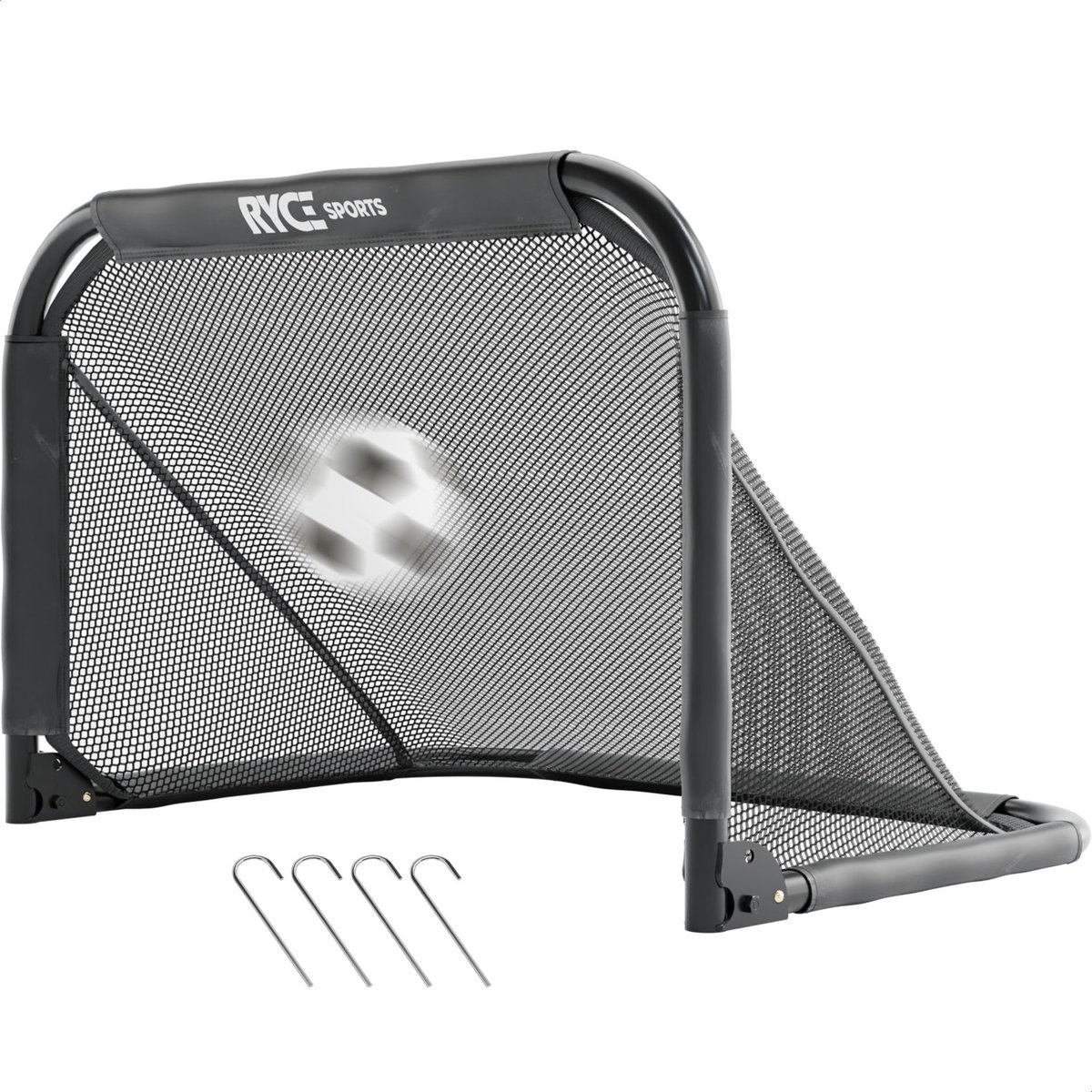 1200x1200-2100 Ryce® Voetbaldoel Staal - 90 x 60 x 60 - Inklapbaar - Kinderen - Voetbal trainingsmateriaal - spullen - Goals - Zwart - Afbeelding 1