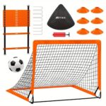 Voetbaldoelset voor Kinderen & Volwassenen – 2 Zwarte Doelen, Maat 4 Bal, Luchtpomp, Behendigheidsladder en Markeringsschijven – Compleet Trainingspakket
