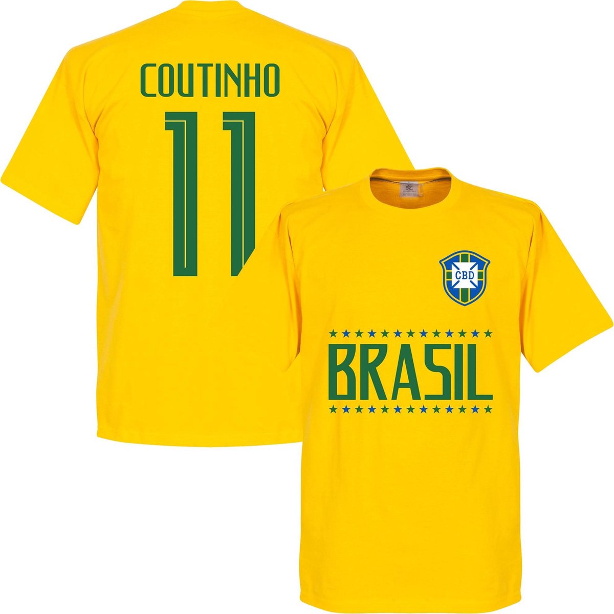 1200x1200-2297 Brazilie Coutinho 11 Team T-Shirt - Geel - XS - Afbeelding 1
