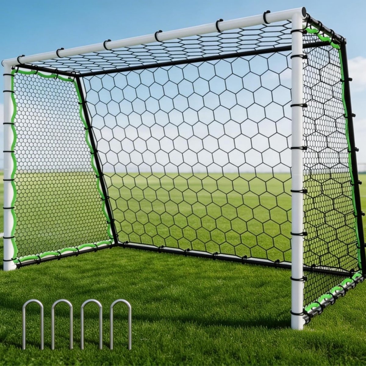 1200x1200-2307 3-in-1 voetbaldoel voor jeugd en volwassenen, weerbestendig, stabiel voetbaldoel met net, grondankers, buitendoelmuur voor tuin, park, strand, 210*150*110cm, wit - Afbeelding 1