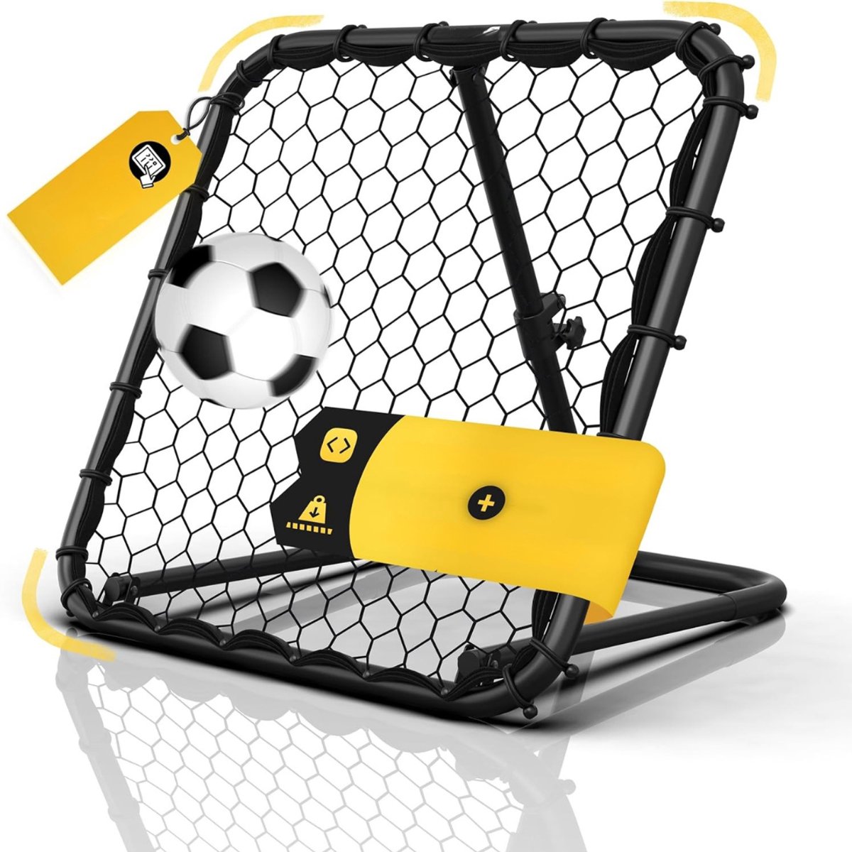 1200x1200-2356 Quvo® Rebounder voetbal - Rebounder – Stuitbaltrainer – Verstelbaar – Bouncer – Trainingsmateriaal – 83 x 83 cm - Zwart - 10 cm x 10 cm x 5 cm; - Afbeelding 1