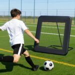 Set van 2 trainingsnetten voor voetbal met verstelbare reboundhoek, enkele paal, ijzeren frame en PE-net, ideaal voor tuintraining