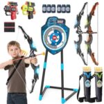 LED Boogschietset voor Kinderen 4-12 jaar - 2 Inklapbare Bogen, 20 Zuignappijlen, 6 Doelschijven, Lichtgevend LED Doel - Outdoor Sportspel