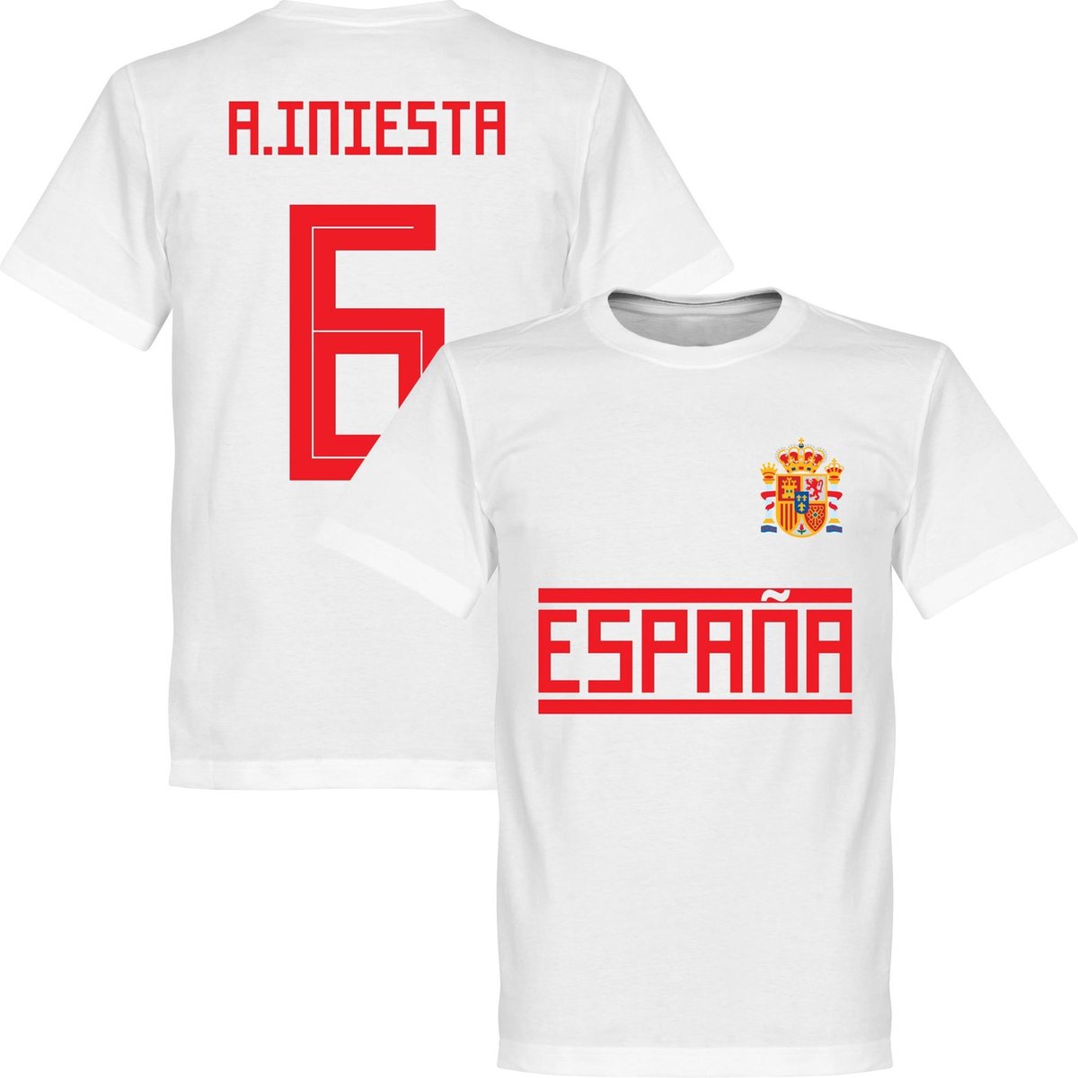 1200x1200-668 Spanje Iniesta 6 Team T-Shirt - Wit - S - Afbeelding 1