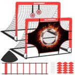 Voetbaldoel set van 2 pop-up doelen met bullseye en tas voor binnen en buiten