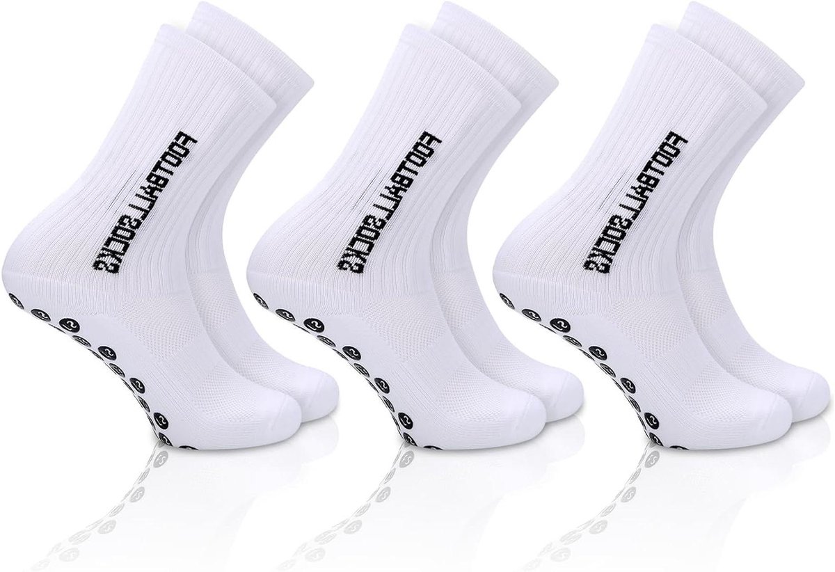 1200x822-1 Allecto Plus - 3 paar gripsokken voetbal voor mannen en kinderen - Antislip sportsokken - Ademend en comfortabel - Wit - Maat 39 EU - Afbeelding 1