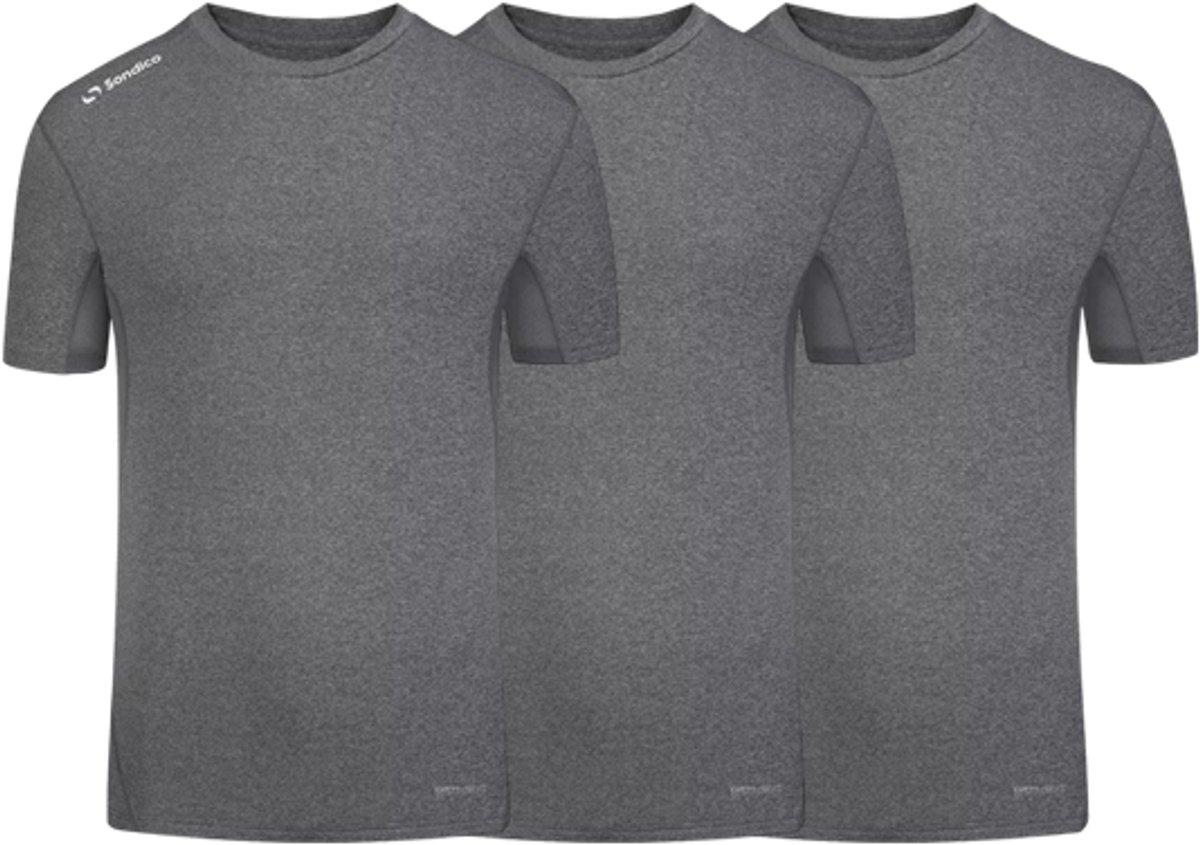 1200x845 3-Pack Sondico compressie korte mouw sportshirt - heren - Mid grey - maat M - Afbeelding 1