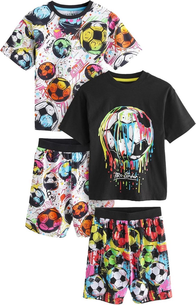 770x1200-20 Set van 2 Korte Jongens Pyjama's met Voetbalprint - Zomer T-shirt en Korte Broek - Afbeelding 1