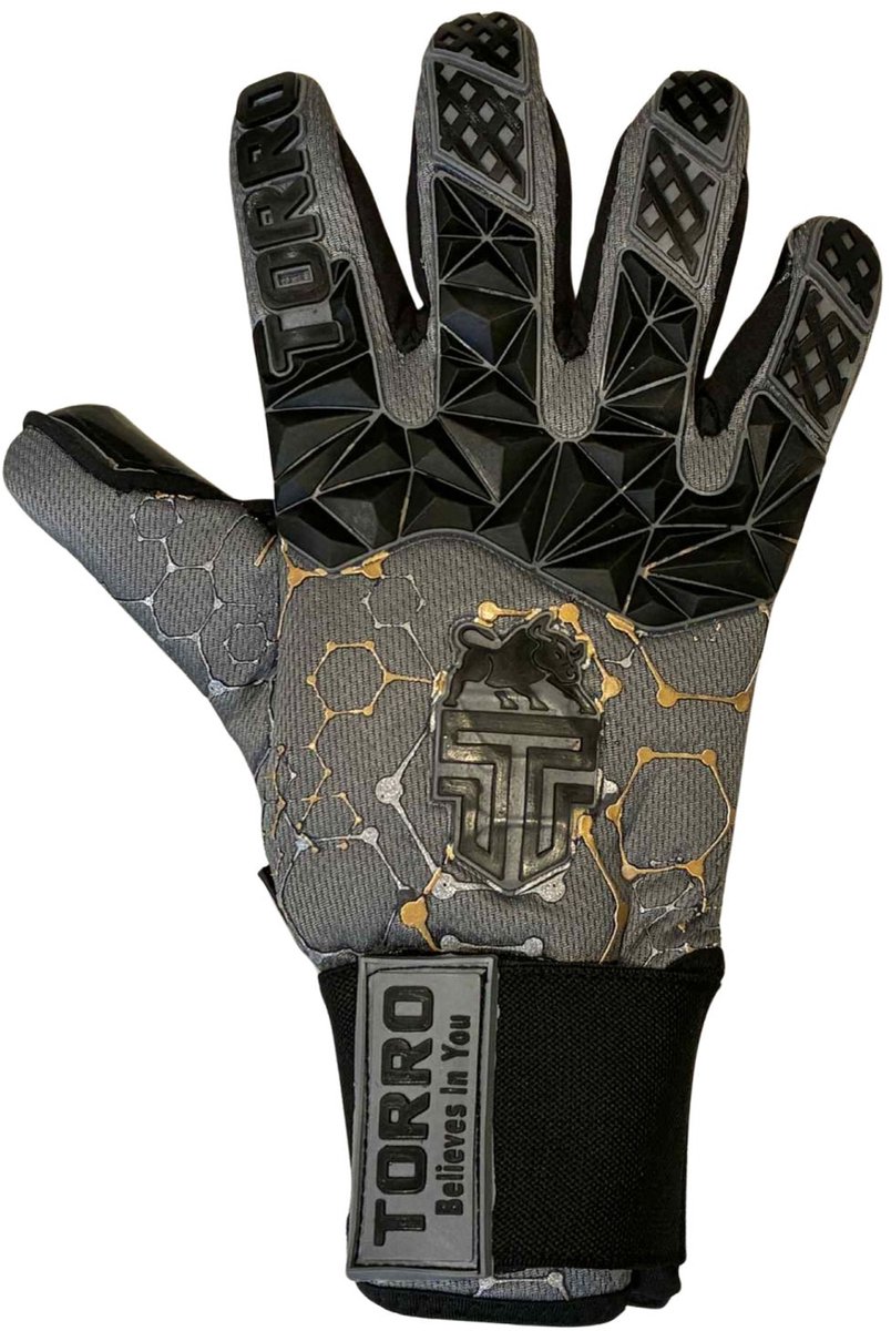 804x1200-28 Torro Champio Keepershandschoenen - Ergo Roll Negativ Cut - Grey/Black/Gold - Adults - Afbeelding 1