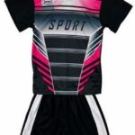 Kinder sport set tenue maat 122/128 tweedelig zwart/roze t-shirt + korte broek sportset sportkleding unisex mooie kwaliteit