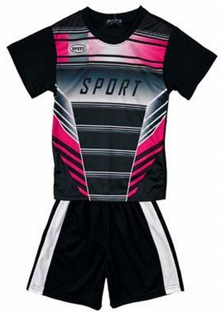 849x1200-18 Kinder sport set tenue maat 122/128 tweedelig zwart/roze t-shirt + korte broek sportset sportkleding unisex mooie kwaliteit - Afbeelding 1