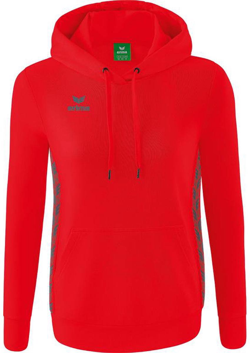 850x1200-103 Erima Essential Team Sweatshirt Met Capuchon Dames - Rood / Slate Grey | Maat: 40 - Afbeelding 1